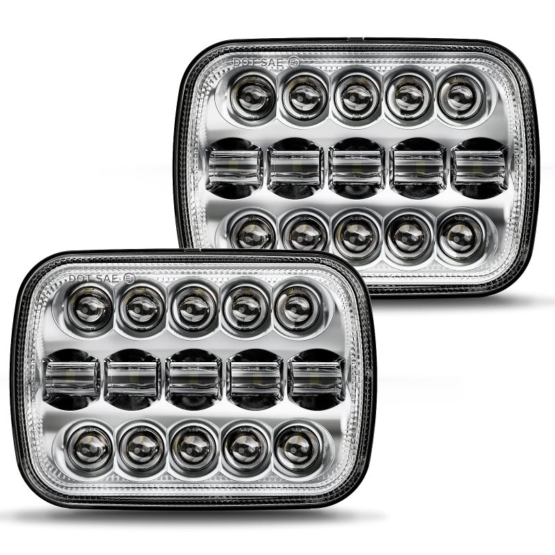 BICYACO DOT 110W 5x7 7x6 Inch Led Headlights Hi/Low Led Sealed Beam Projector Headlamp Compatible with Jeep Wrangler YJ Cherokee XJ Kenworth T300 1997-2010 H4 Plug H6054 H5054 6054 6052 (Chrome) - Image 1